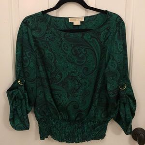 Michael Kors Blouse Green Paisley Print